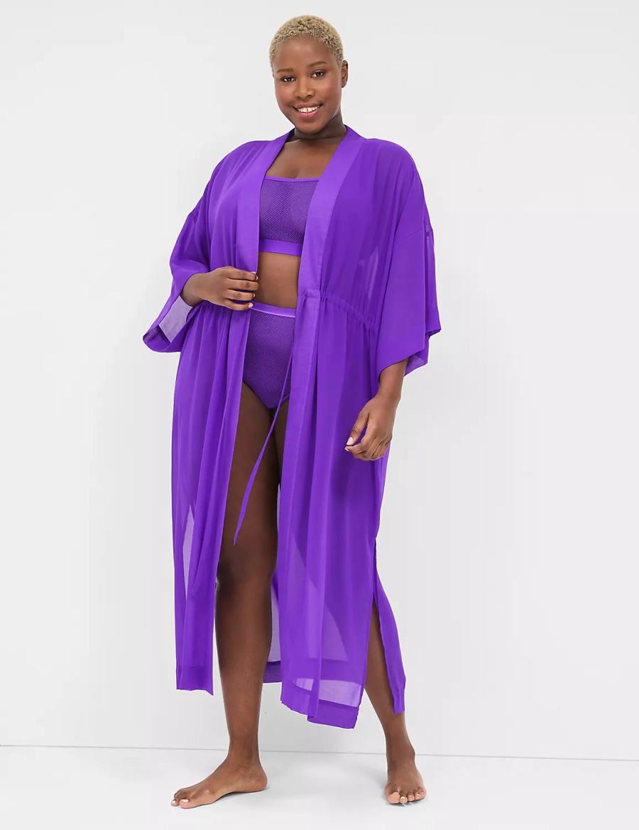 Μπουρνούζι γυναικεια Lane Bryant Chiffon Duster μωβ | KFP6143ZS