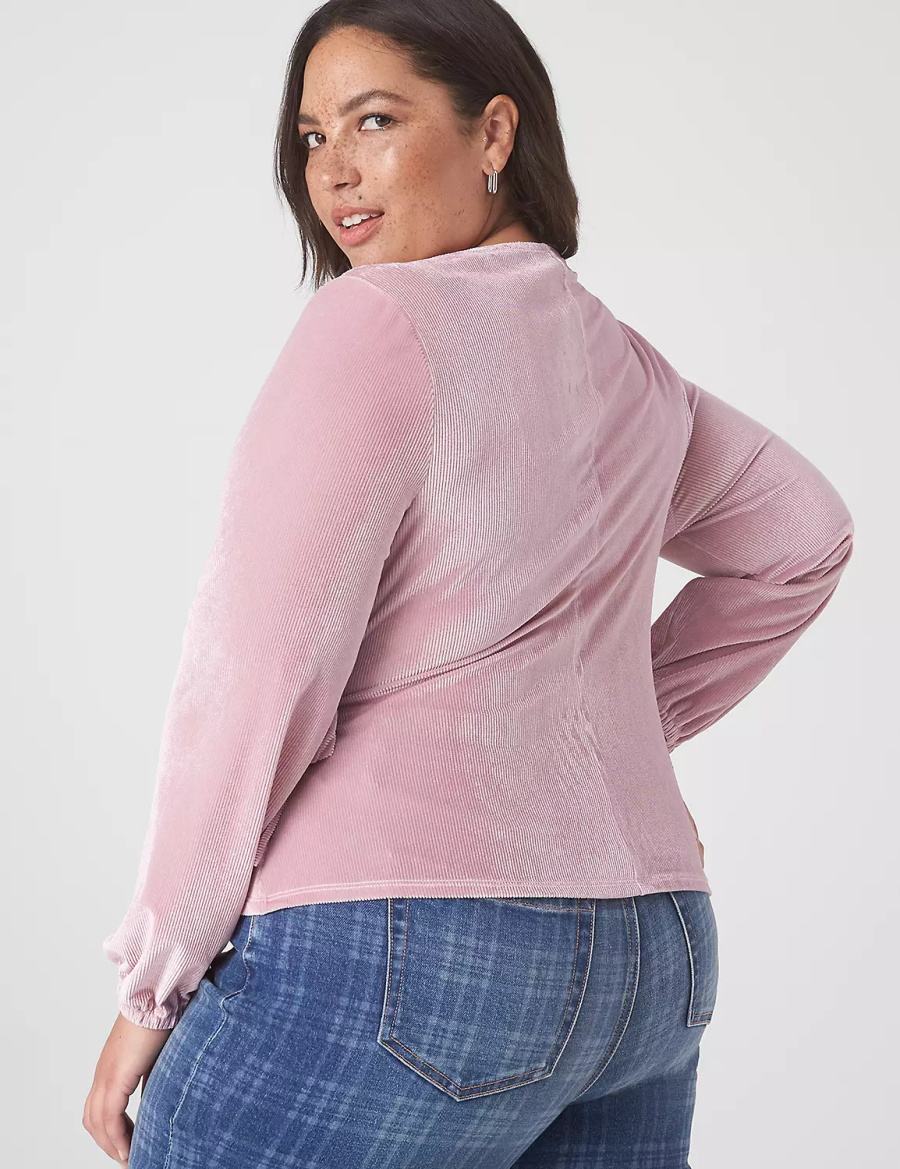 μπλουζακια γυναικεια Lane Bryant Classic Blouson-Sleeve Surplice Tie Velour Top μωβ | YZE8433LM