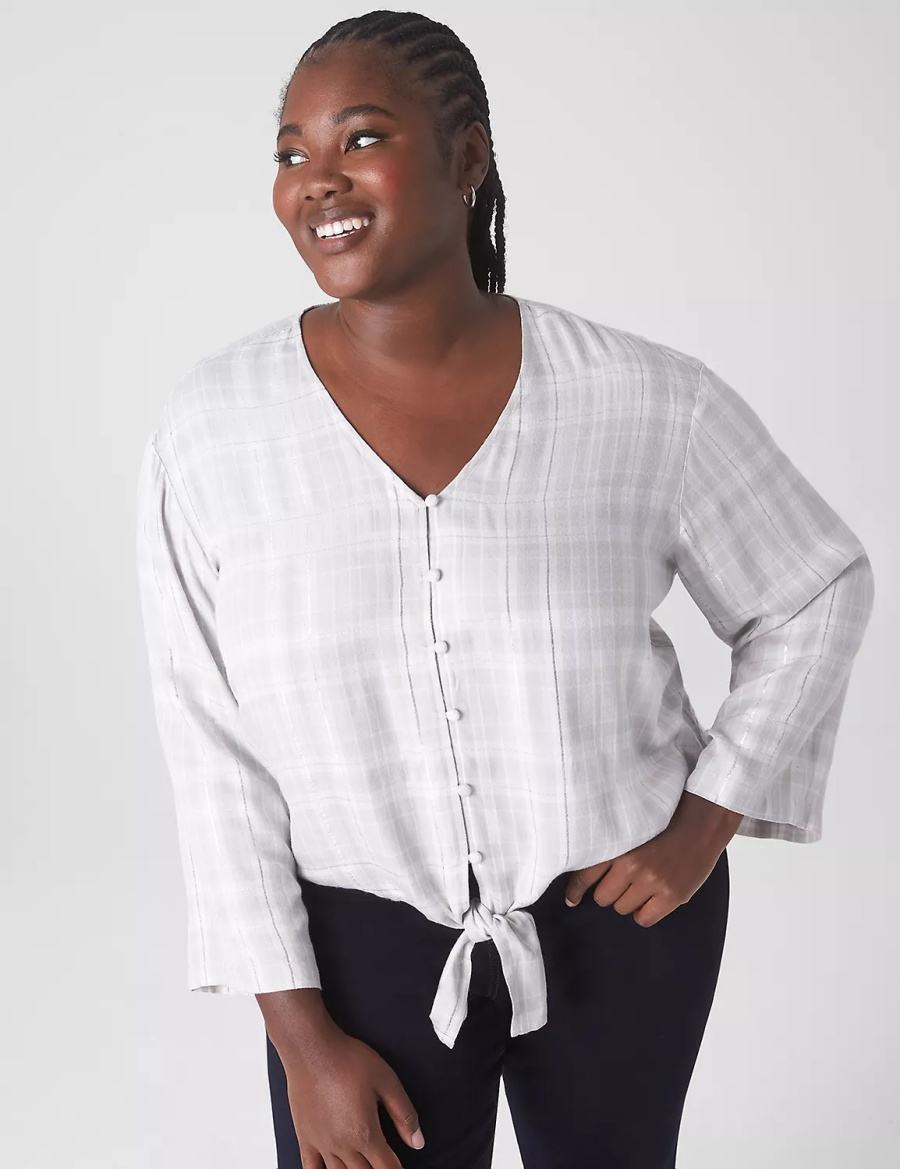 πουκαμισα γυναικεια Lane Bryant Classic Button-Down Tie-Hem Top ασπρα | YGC8819FK