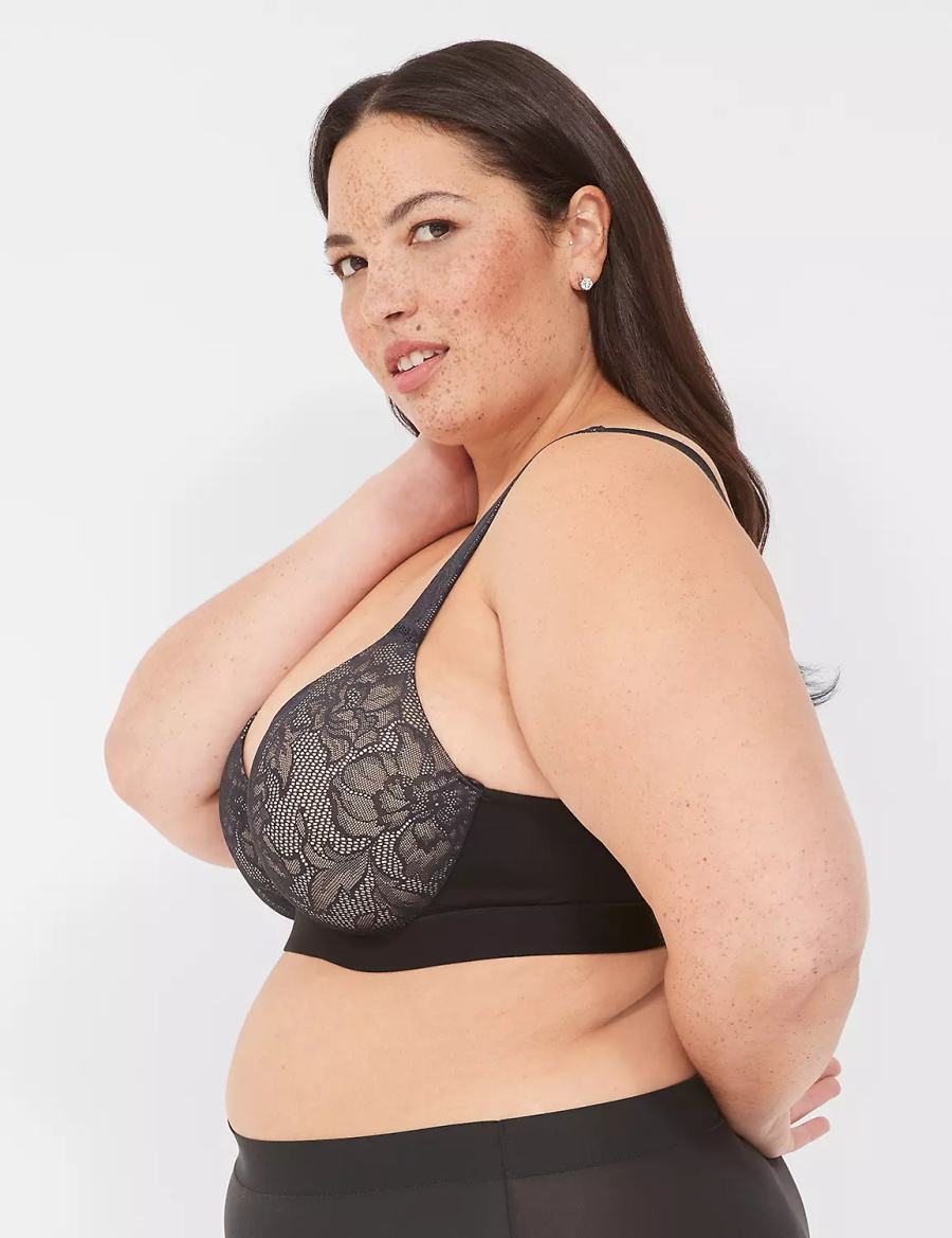 Μπραλέτες γυναικεια Lane Bryant Comfort Bliss Lightly Lined Plunge With Lace μαυρα | TSI6541NA