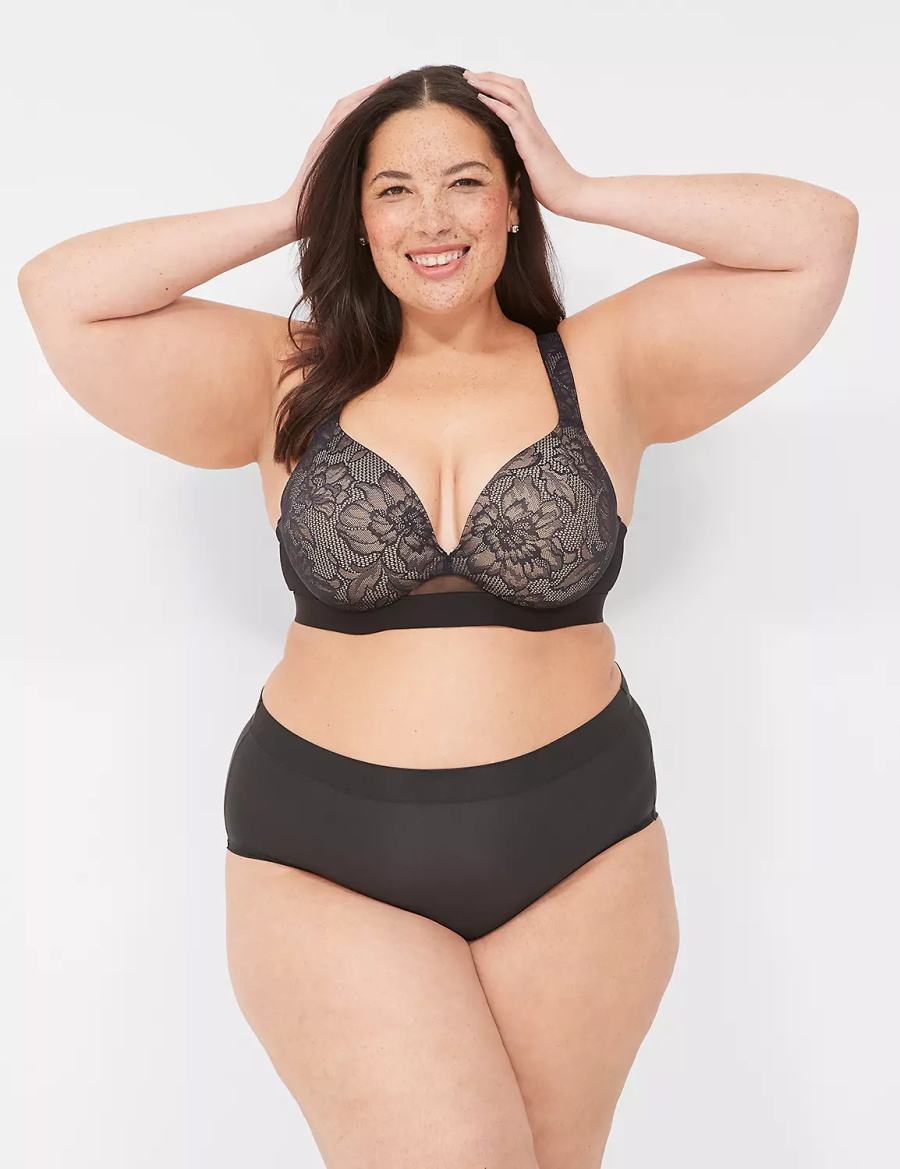 Μπραλέτες γυναικεια Lane Bryant Comfort Bliss Lightly Lined Plunge With Lace μαυρα | TSI6541NA