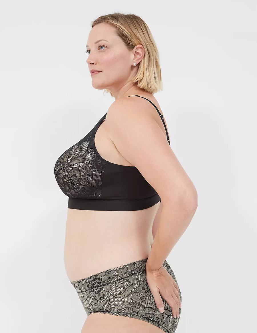 Μπραλέτες γυναικεια Lane Bryant Comfort Bliss Lightly Lined No-Wire With Lace μαυρα | DPG6490WT