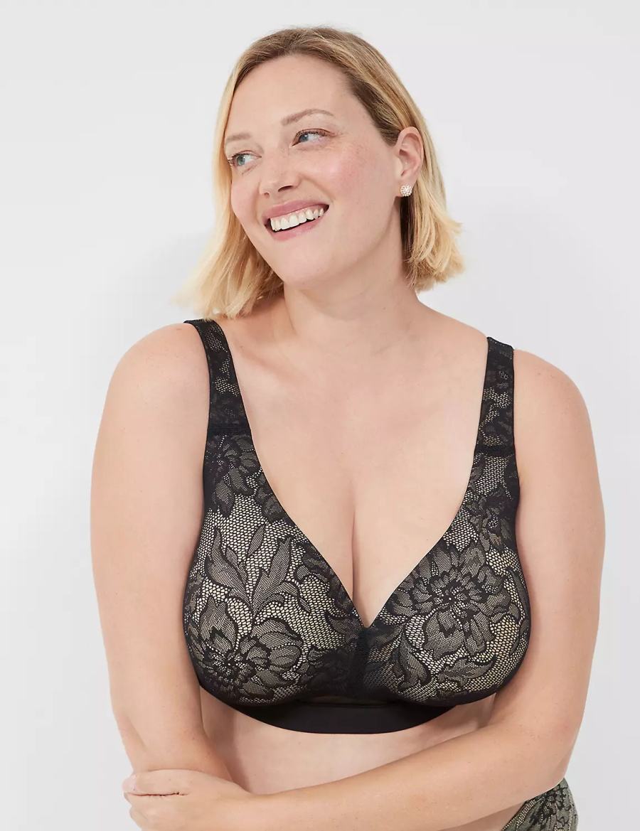 Μπραλέτες γυναικεια Lane Bryant Comfort Bliss Lightly Lined No-Wire With Lace μαυρα | DPG6490WT