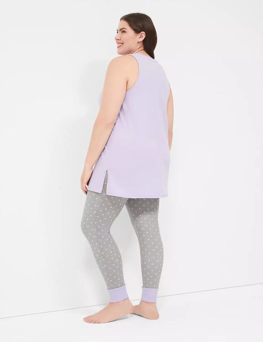 Πιζάμες γυναικεια Lane Bryant Comfy Cotton Graphic Tunic & Legging PJ Set μωβ γκρι | WPF5751AE