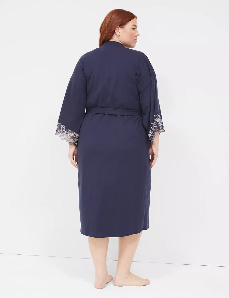 Μπουρνούζι γυναικεια Lane Bryant Comfy Cotton Lace-Trim Midi μπλε | NEP9893OL