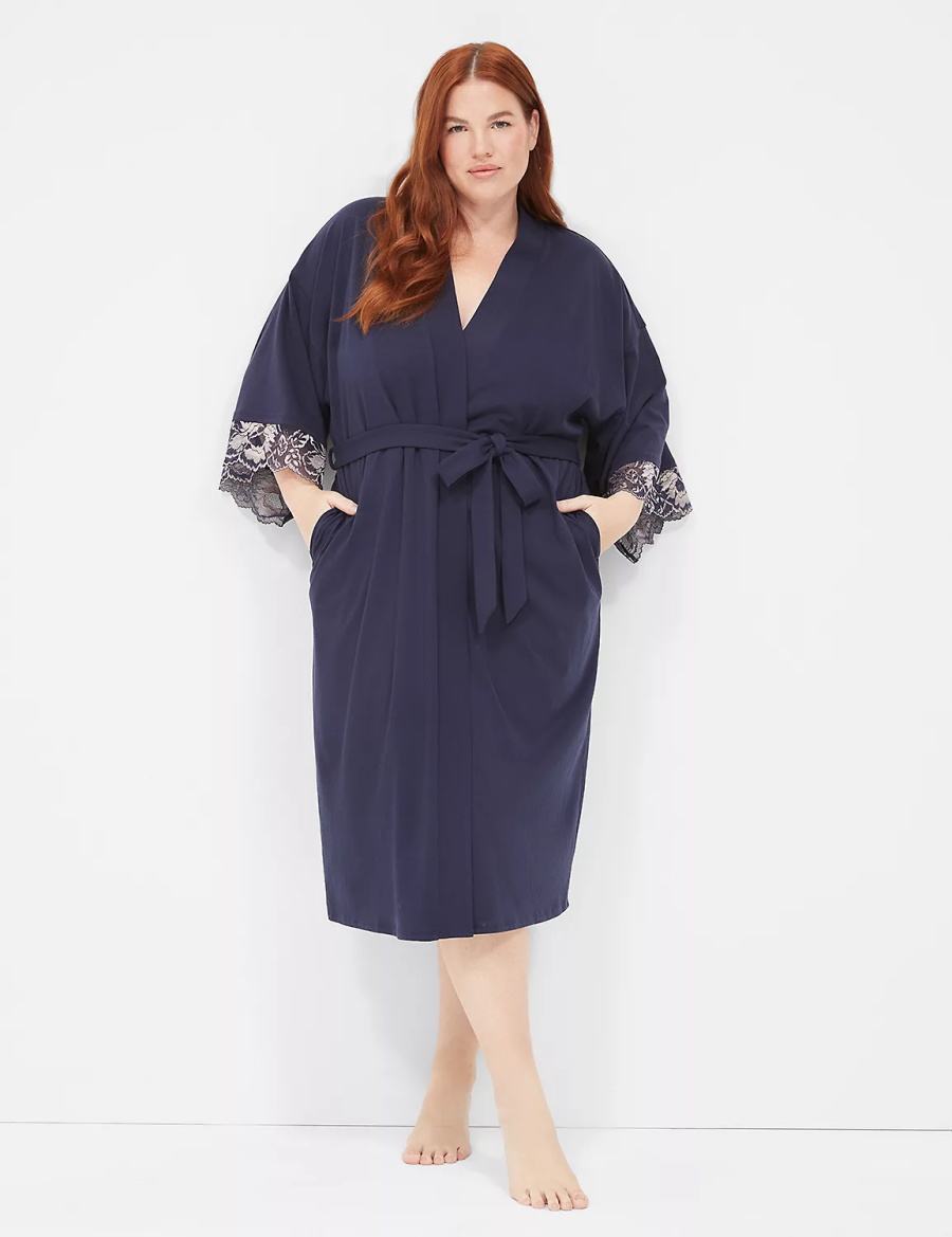 Μπουρνούζι γυναικεια Lane Bryant Comfy Cotton Lace-Trim Midi μπλε | NEP9893OL