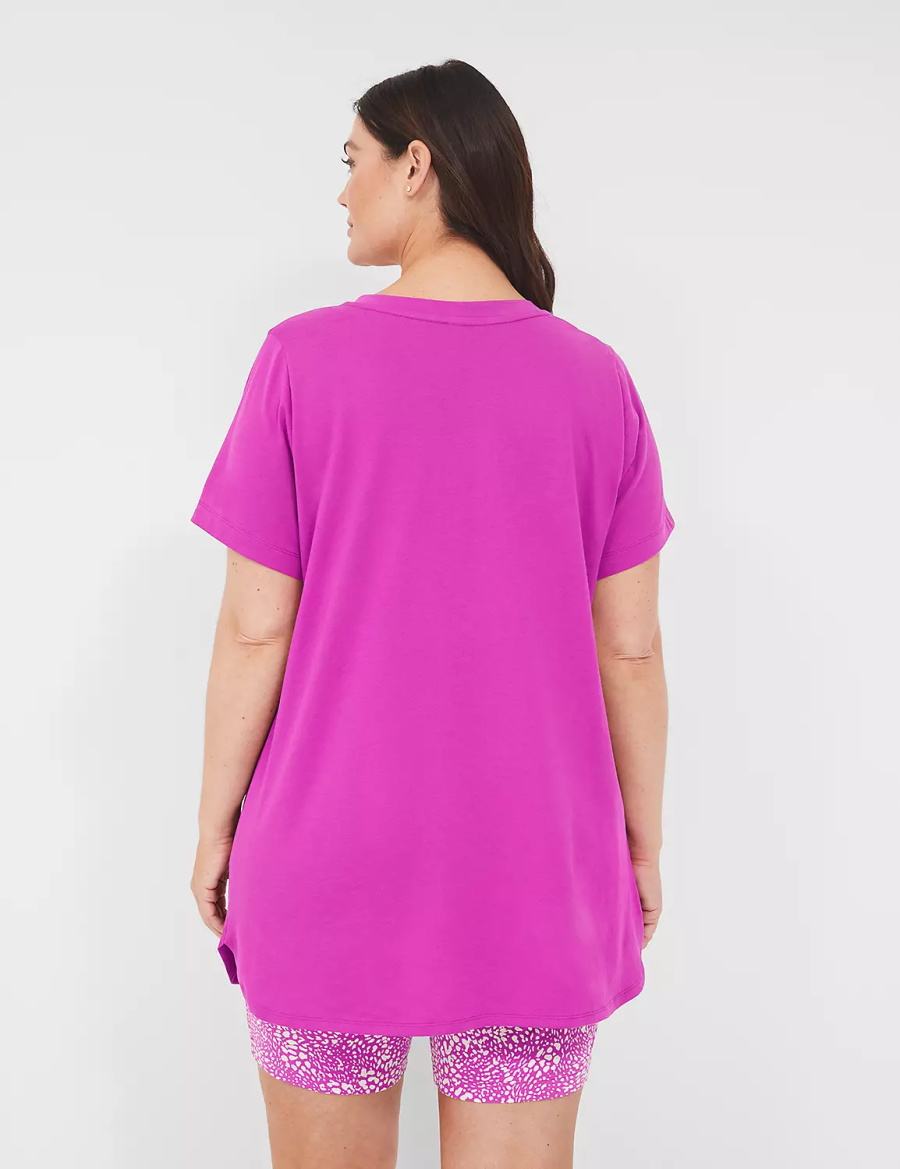 Πιζάμες γυναικεια Lane Bryant Comfy Cotton Pocket Tee & Bike Short PJ Set μωβ μπορντο | WAI3174GI