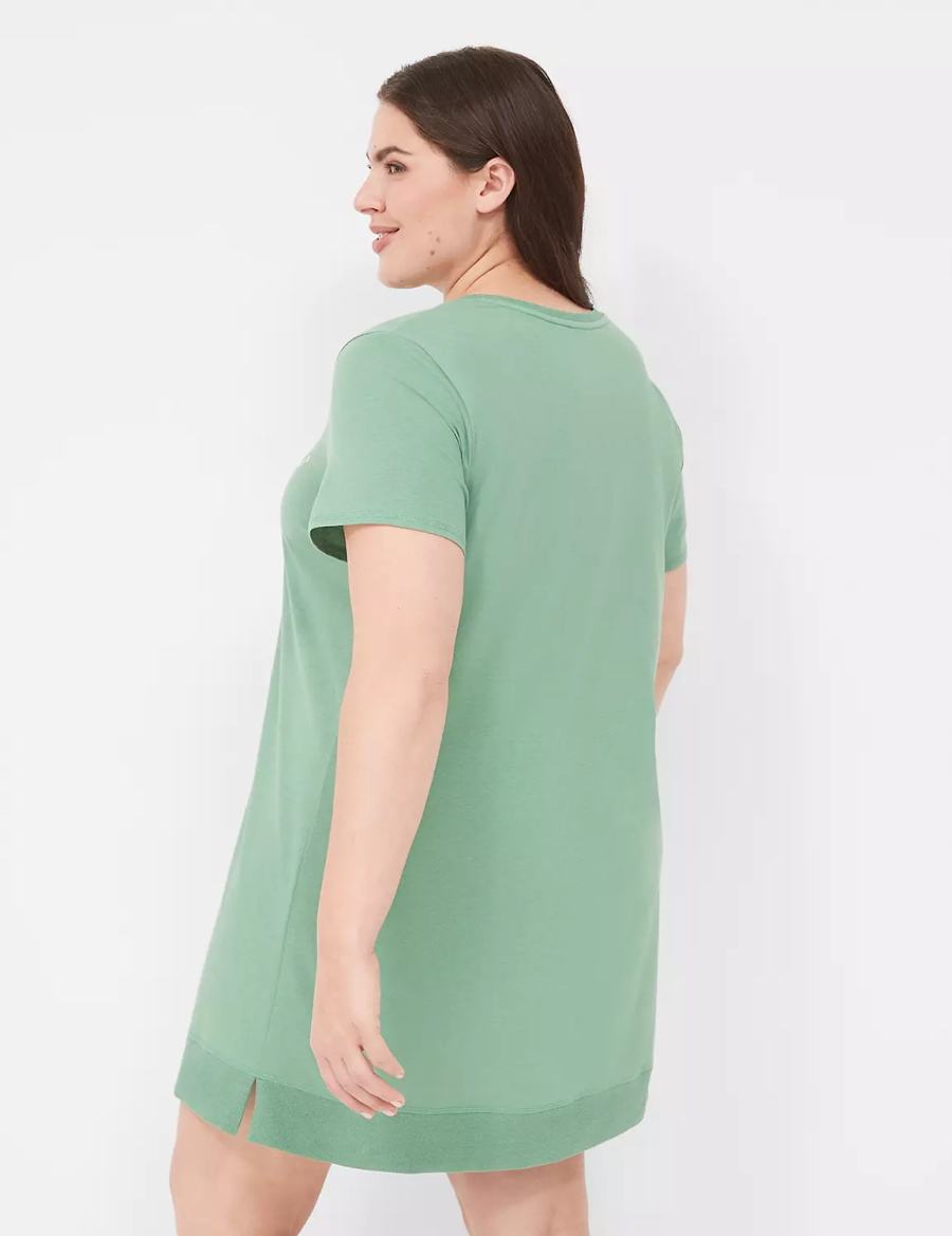 μπλουζακια γυναικεια Lane Bryant Comfy Cotton Rib-Trim Sleepshirt πρασινο | BQM10037MZ