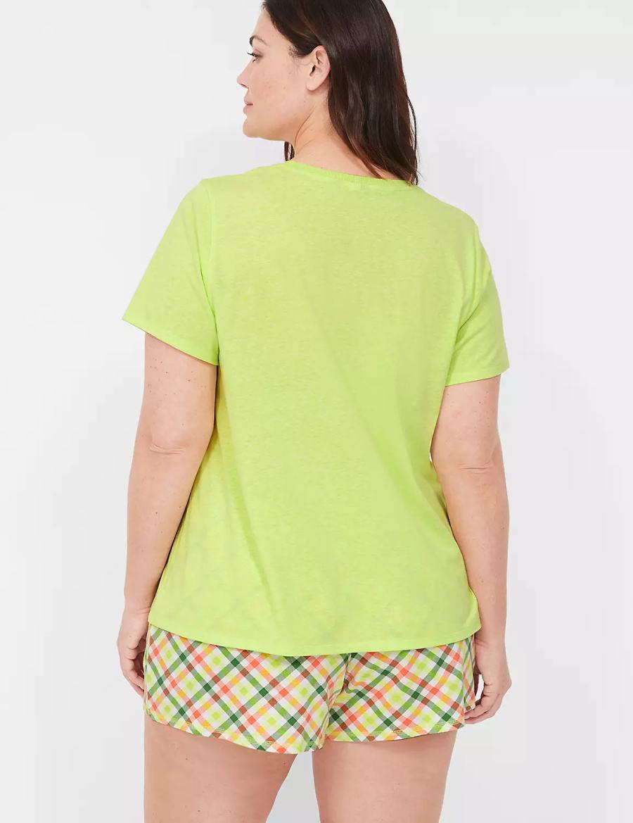 Πιζάμες γυναικεια Lane Bryant Comfy Cotton Rib-Trim Tee & Short PJ Set πρασινο Πολύχρωμο | VCL1368KK