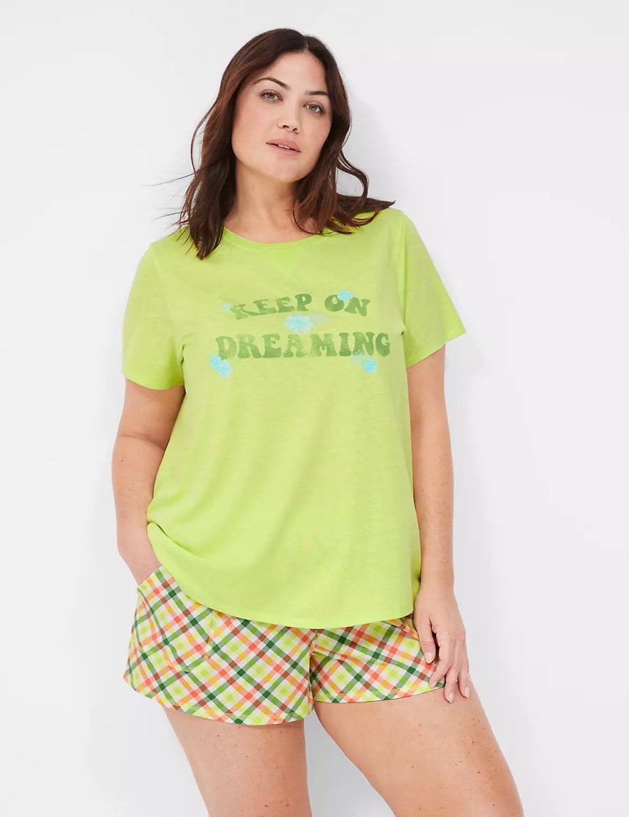 Πιζάμες γυναικεια Lane Bryant Comfy Cotton Rib-Trim Tee & Short PJ Set πρασινο Πολύχρωμο | VCL1368KK