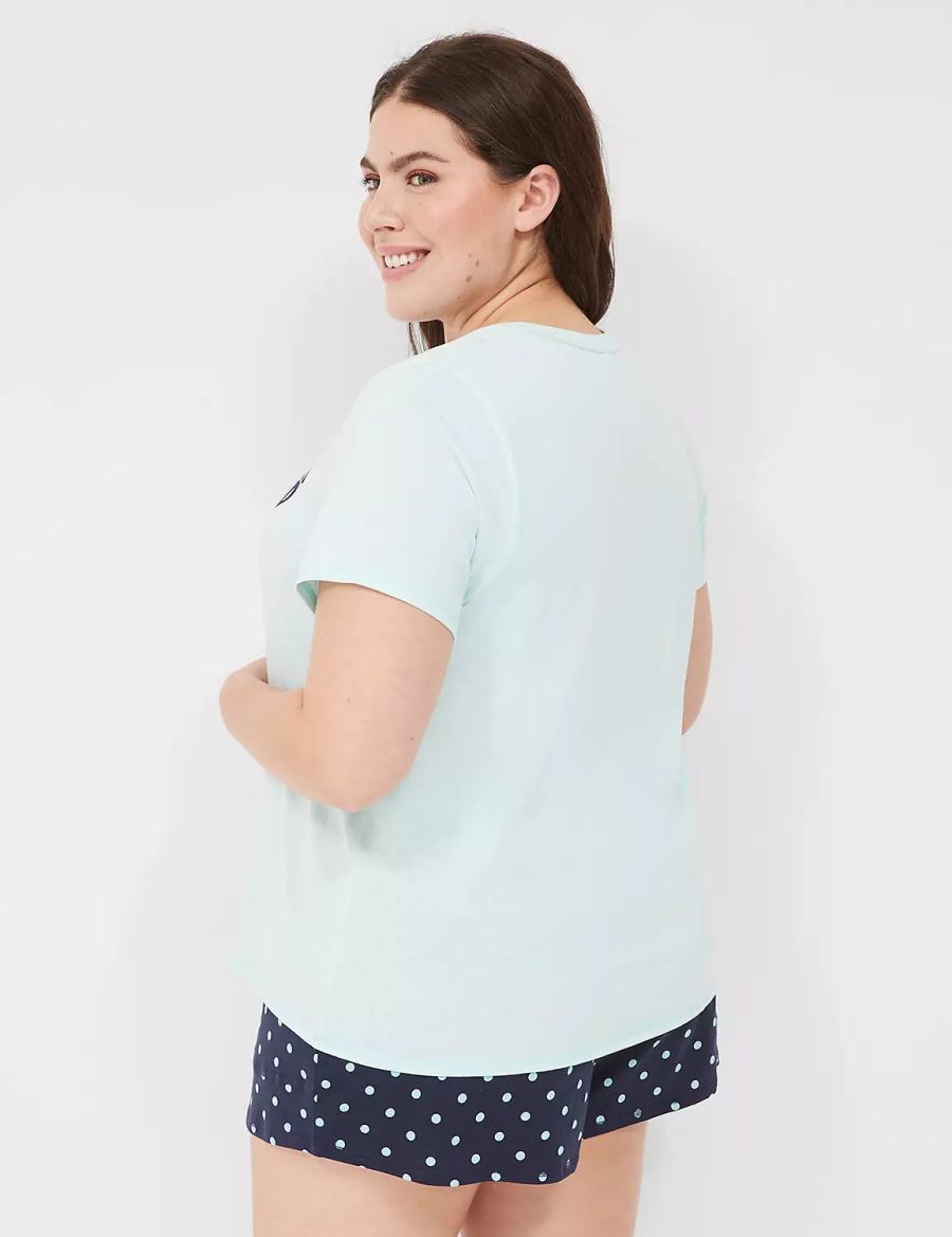 Πιζάμες γυναικεια Lane Bryant Comfy Cotton Rib-Trim Tee & Short PJ Set ανοιχτο πρασινο Πολύχρωμο | MVX995QV