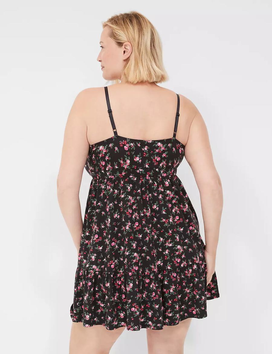 Φορεμα γυναικεια Lane Bryant Comfy Cotton Ruffle Chemise ροζ μαυρα | LPG5426LZ