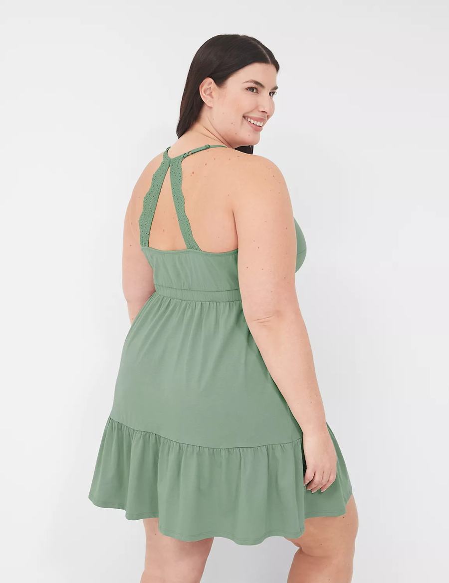 Φορεμα γυναικεια Lane Bryant Comfy Cotton Strappy-Back Chemise πρασινο | DCN4274KJ