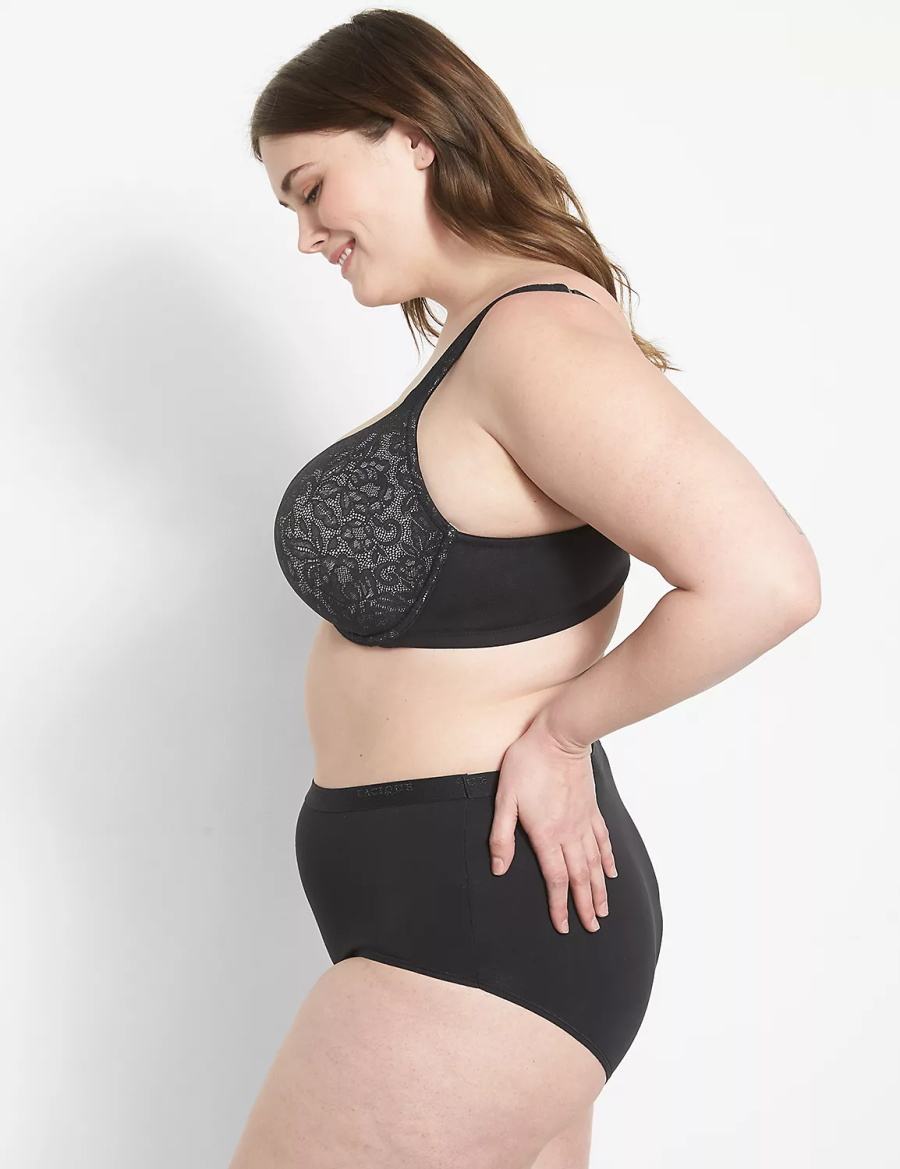 Μπραλέτες γυναικεια Lane Bryant Cotton Boost Plunge With Lace μαυρα | LNW3998ID