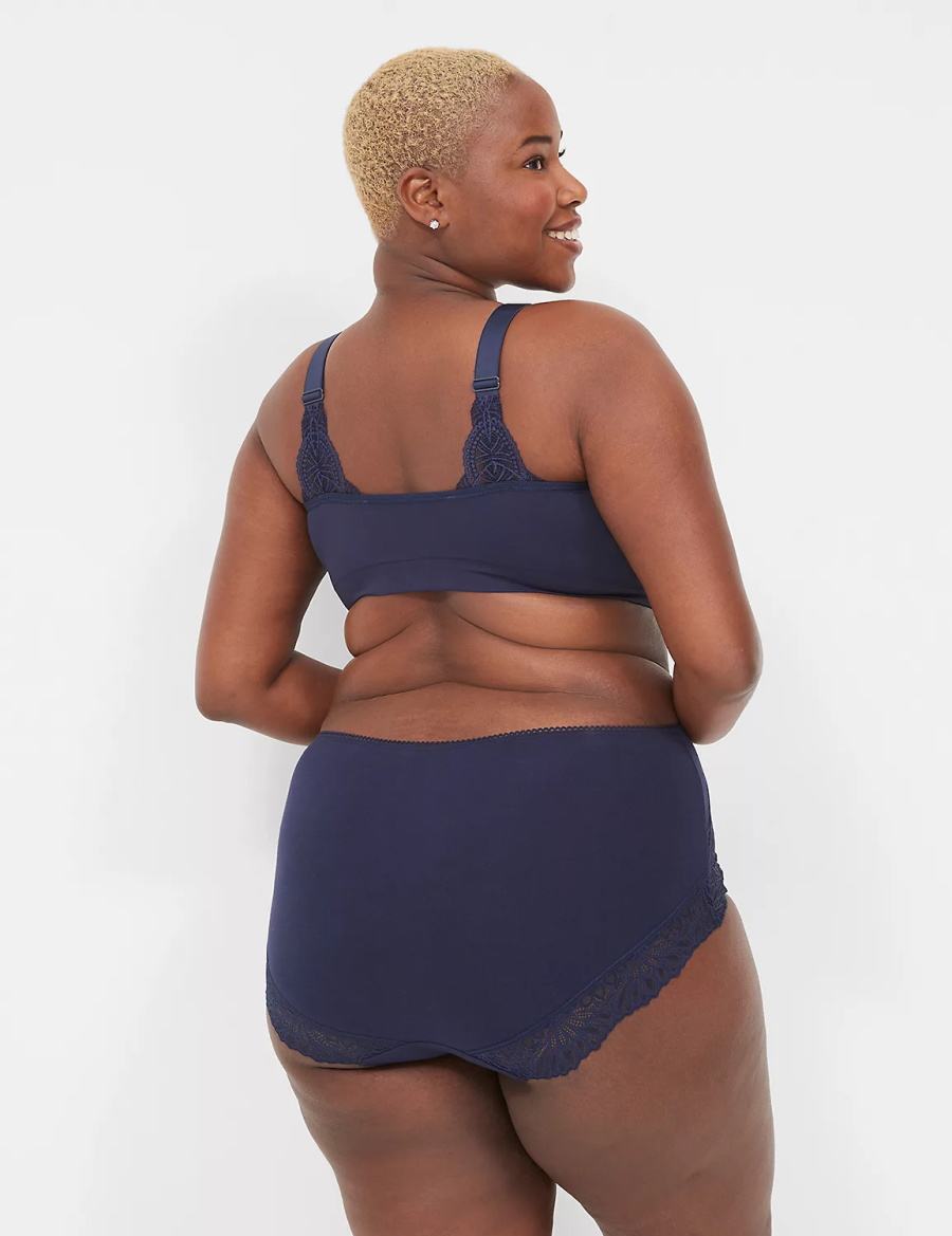 Κιλότα γυναικεια Lane Bryant Cotton Full With Lace-Trimmed Back μπλε | EMU4074HZ