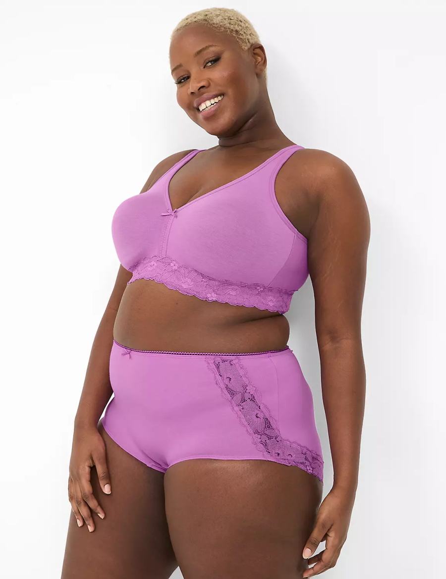 Κιλότα γυναικεια Lane Bryant Cotton Full With Lace Back μωβ | IBL638SS