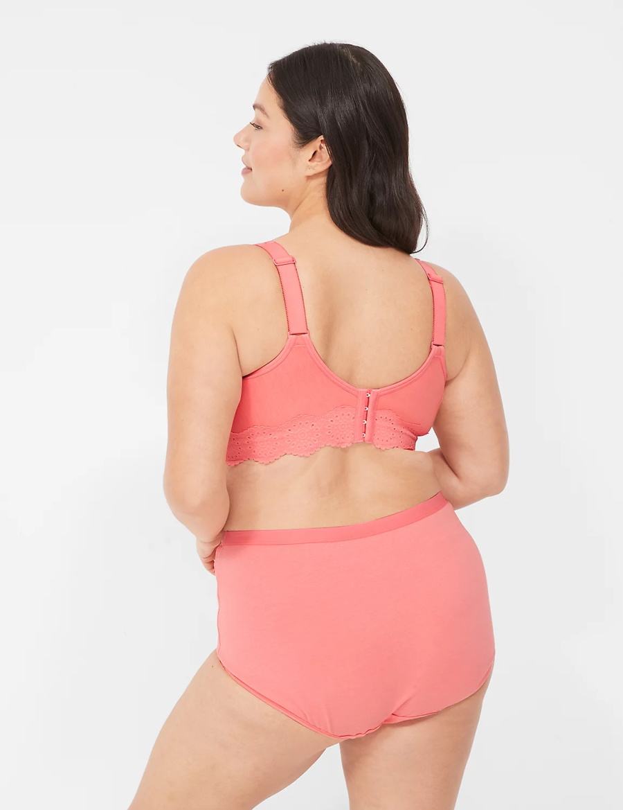 Κιλότα γυναικεια Lane Bryant Cotton Full with Lace Waist ροζ | GBE3947PD