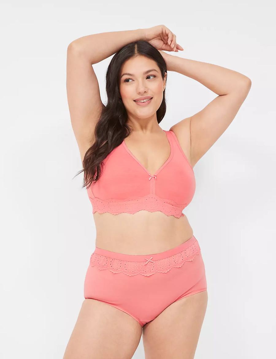 Κιλότα γυναικεια Lane Bryant Cotton Full with Lace Waist ροζ | GBE3947PD