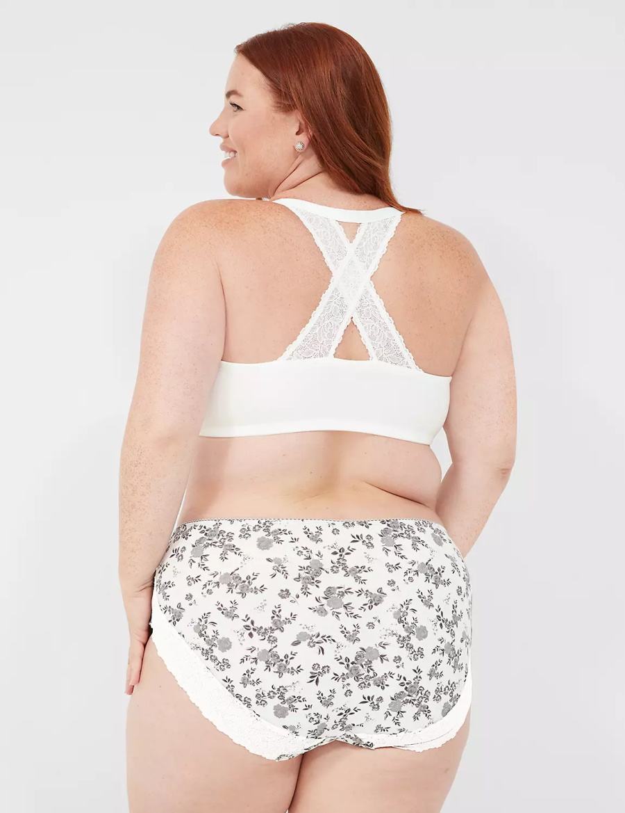 Κιλότα γυναικεια Lane Bryant Cotton High-Leg With Lace Back ασπρα ροζ | WUV685JZ