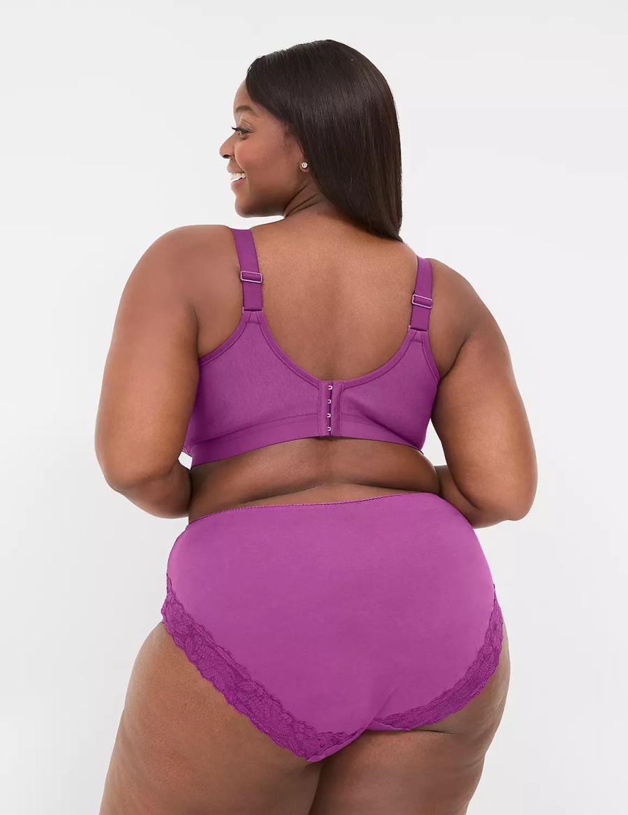 Κιλότα γυναικεια Lane Bryant Cotton High-Leg With Lace Back μωβ | VNF4243YY