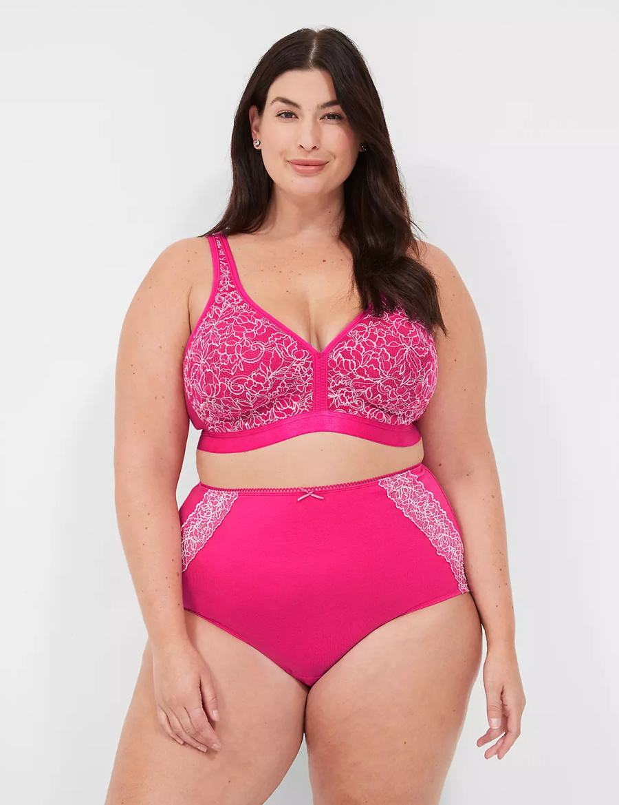 Κιλότα γυναικεια Lane Bryant Cotton High-Waist With Lace Back σκούρο φουξια | EDE1014UG