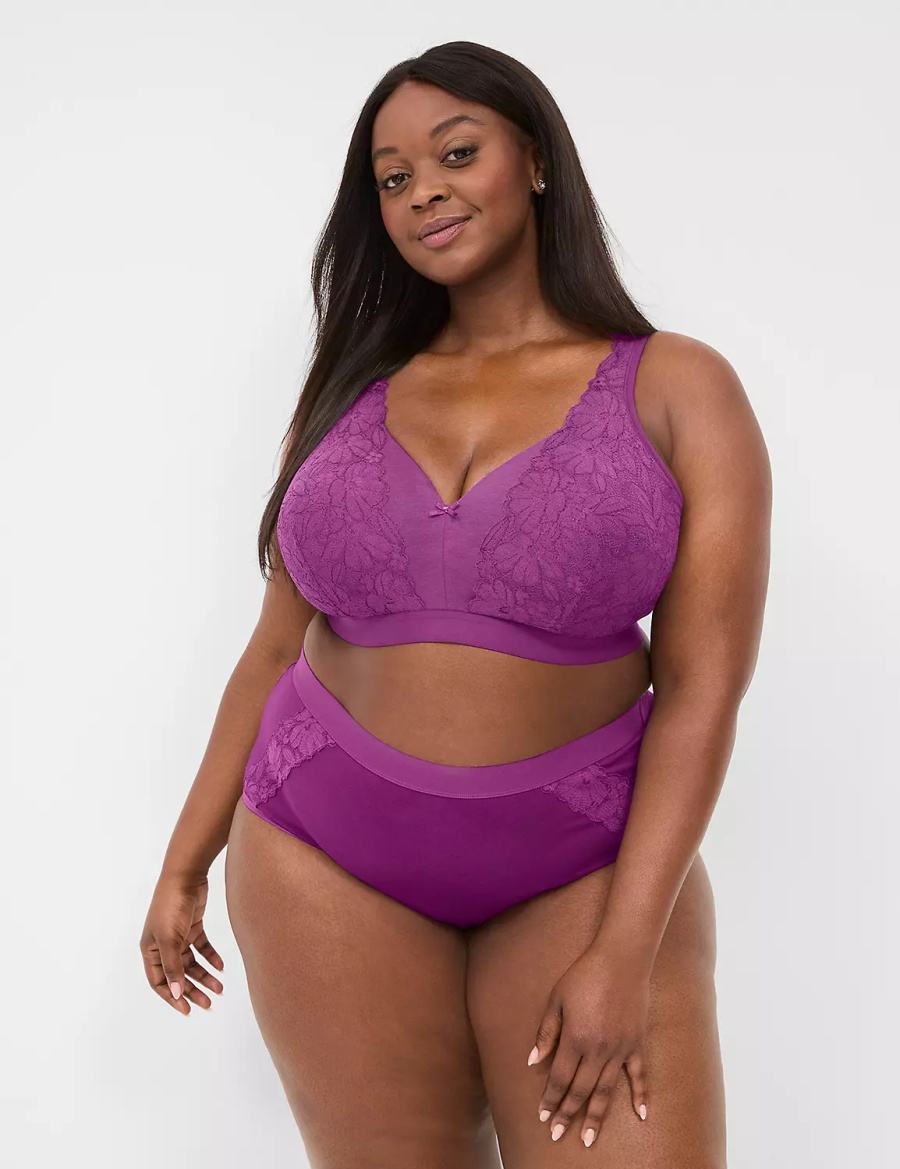 Μπραλέτες γυναικεια Lane Bryant Cotton Lightly Lined No-Wire With Lace μωβ | YHT2871AJ