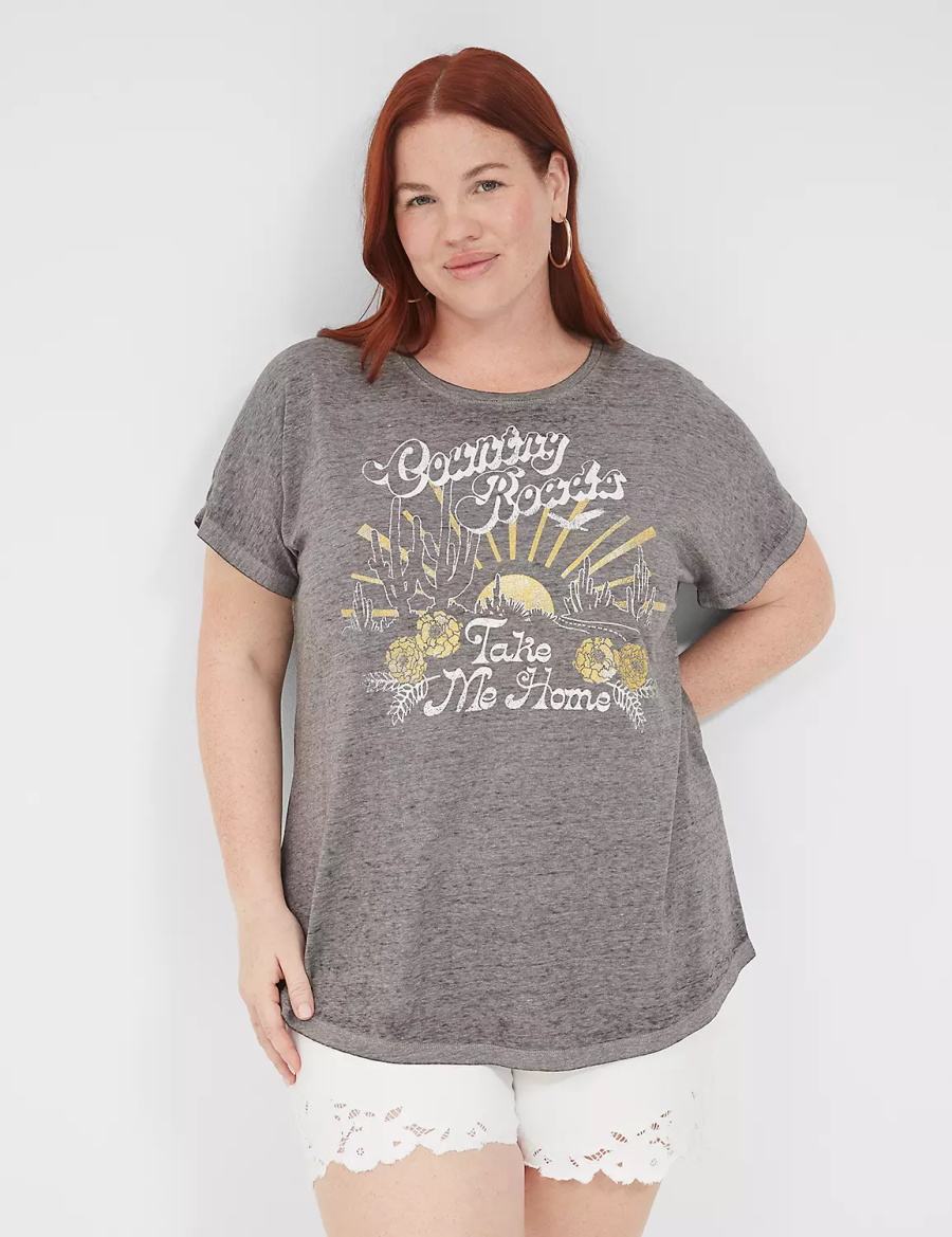 μπλουζακια γυναικεια Lane Bryant Country Roads Take Me Home Graphic Tee γκρι | QHP3311UD