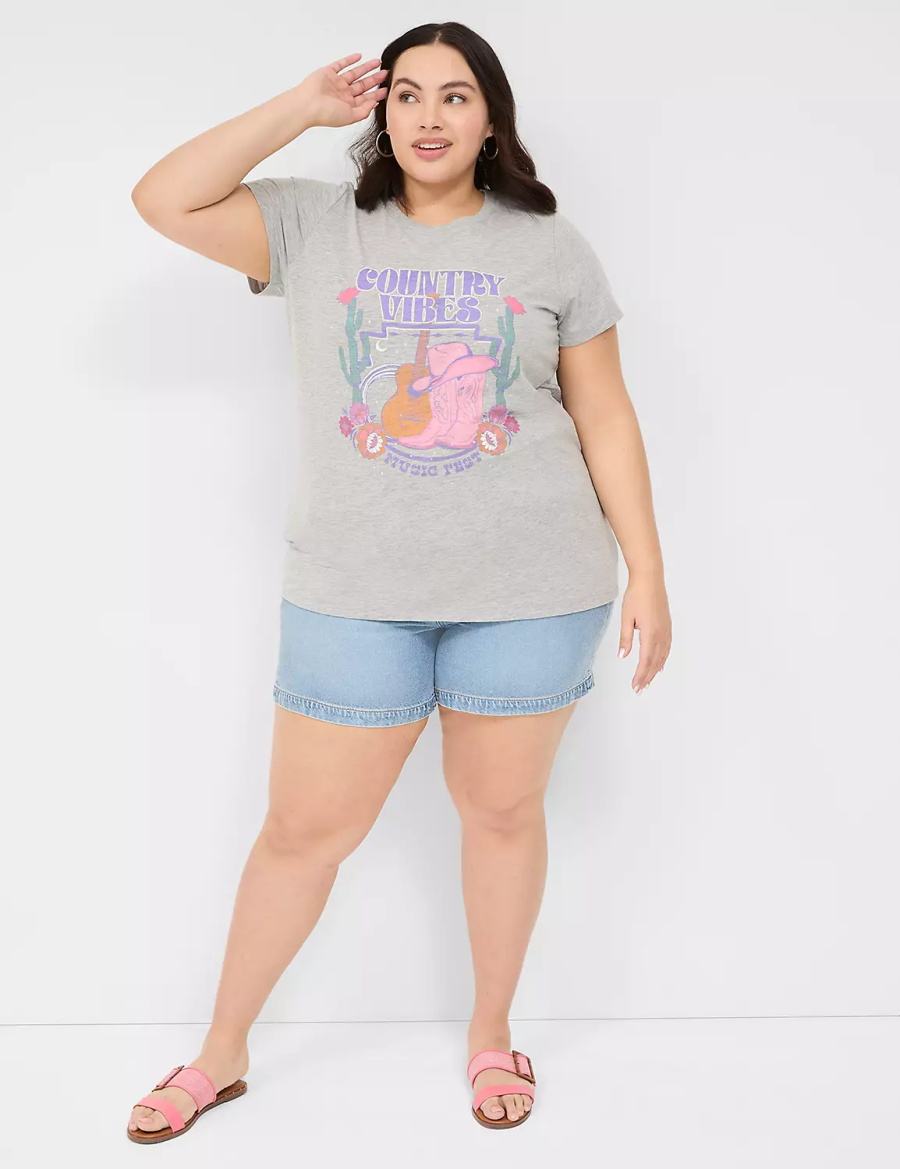 μπλουζακια γυναικεια Lane Bryant Country Vibes Graphic Tee ανοιχτο γκρι | FQH3974SW