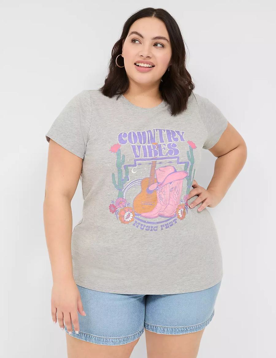 μπλουζακια γυναικεια Lane Bryant Country Vibes Graphic Tee ανοιχτο γκρι | FQH3974SW