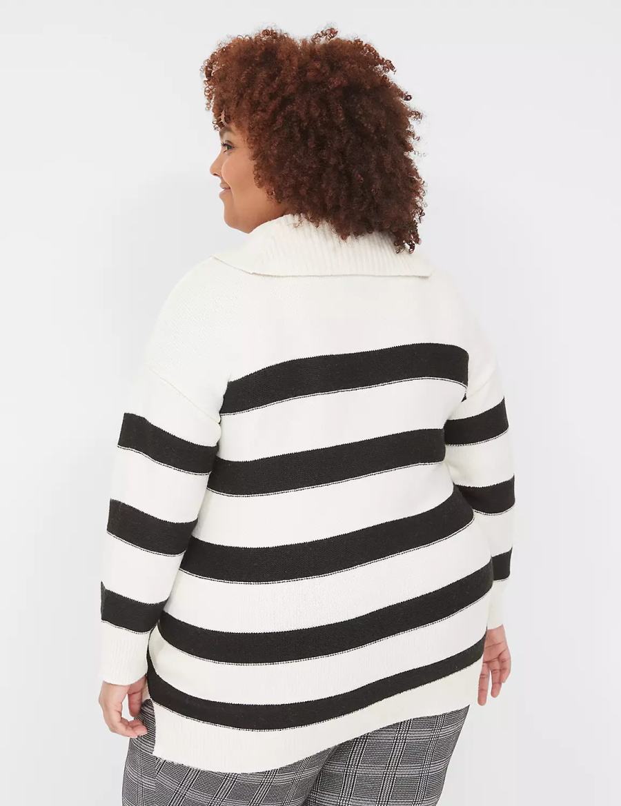 Πουλόβερ γυναικεια Lane Bryant Cowlneck Stripe Tunic κρέμα μαυρα | EWD9932SY