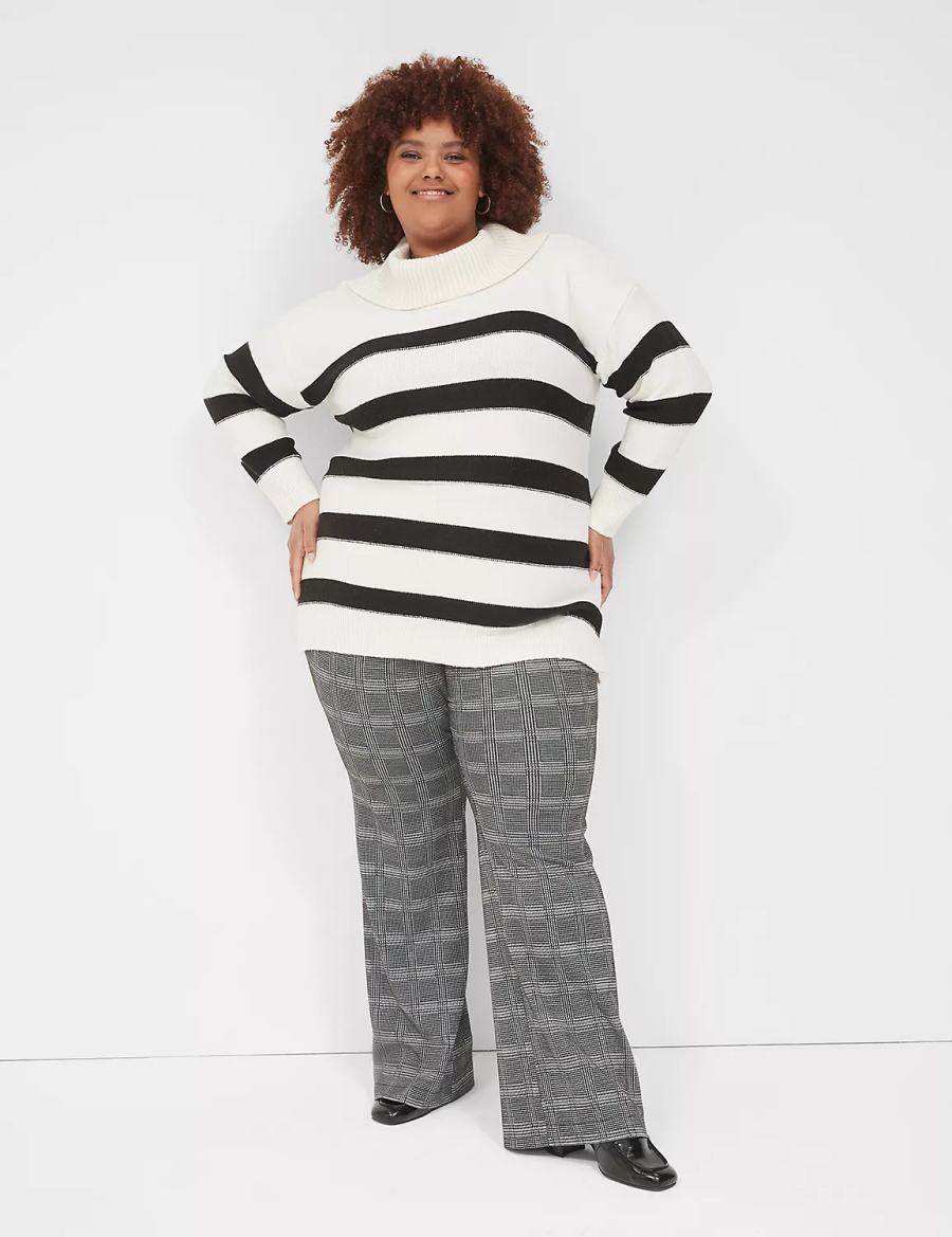 Πουλόβερ γυναικεια Lane Bryant Cowlneck Stripe Tunic κρέμα μαυρα | EWD9932SY