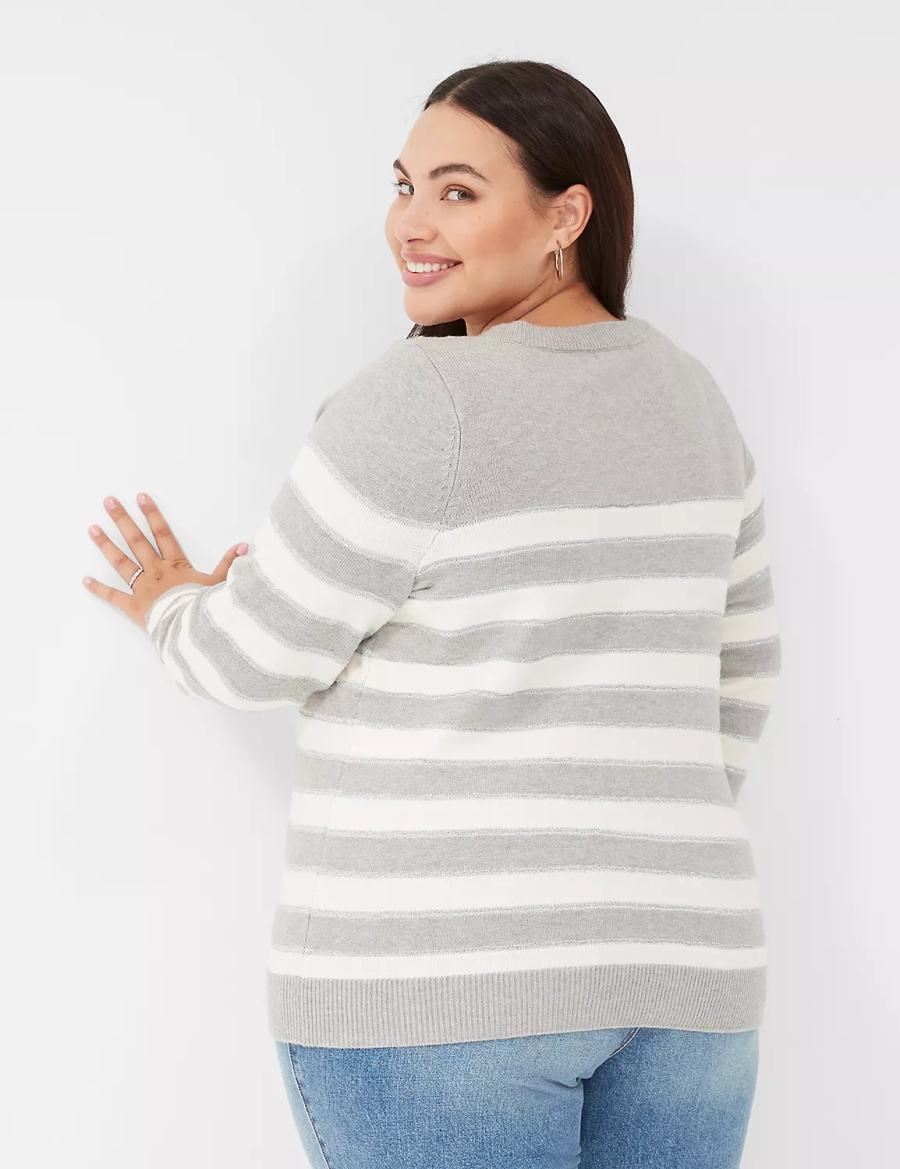 Πουλόβερ γυναικεια Lane Bryant Crew-Neck Button-Shoulder Striped καφε | IFI8621UZ