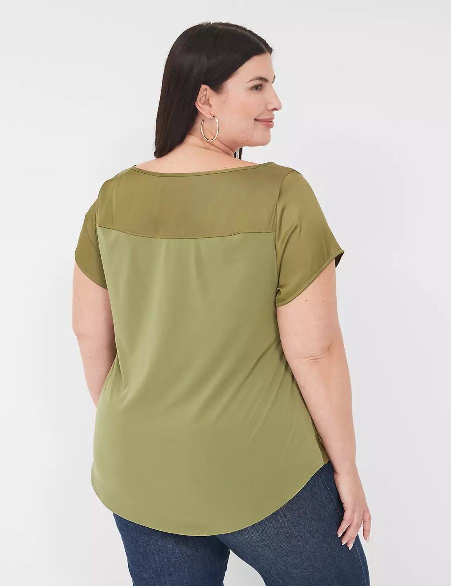 μπλουζακια γυναικεια Lane Bryant Crew-Neck Satin & Knit Top πρασινο | ESF7895JB