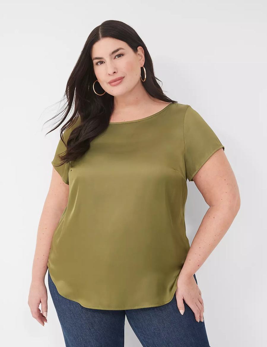 μπλουζακια γυναικεια Lane Bryant Crew-Neck Satin & Knit Top πρασινο | ESF7895JB