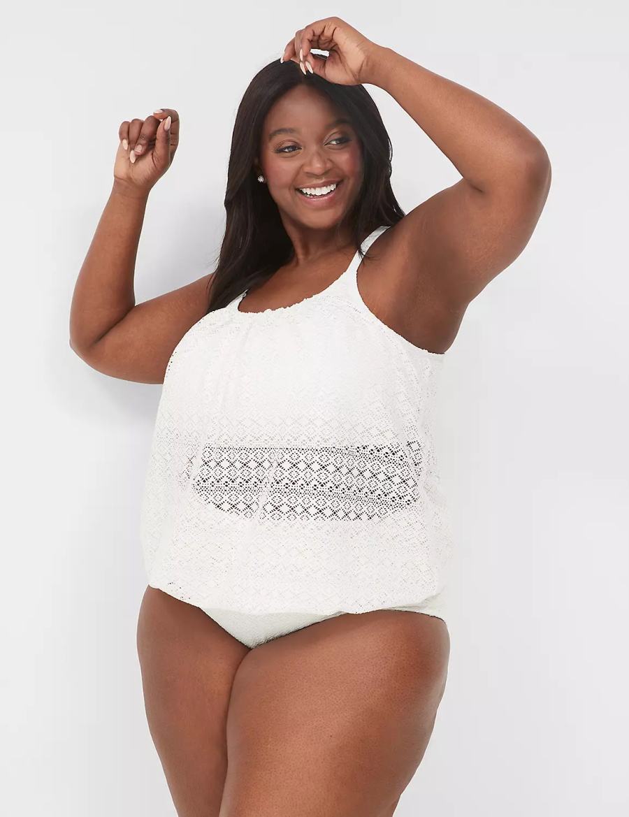 Κιλότα γυναικεια Lane Bryant Crochet Mid-Rise Swim ασπρα | QIF7627RQ