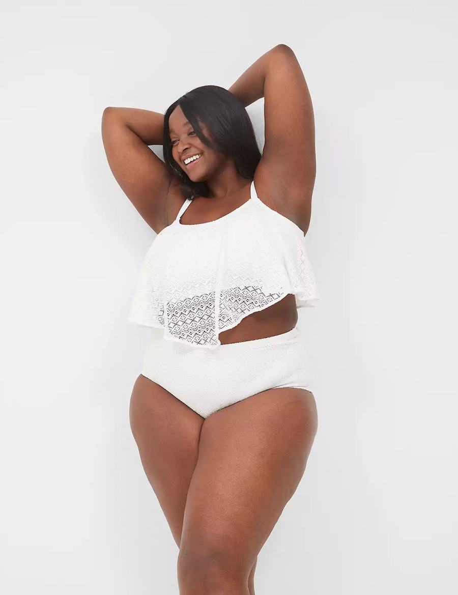 Κιλότα γυναικεια Lane Bryant Crochet Mid-Rise Swim ασπρα | QIF7627RQ