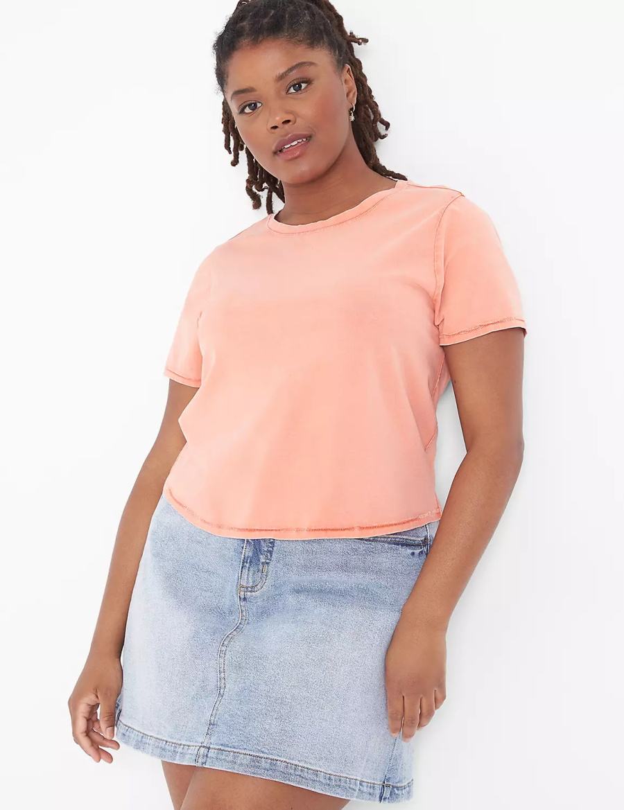 μπλουζακια γυναικεια Lane Bryant Crop Crew-Neck Washed Tee πορτοκαλι | YXD6924YR