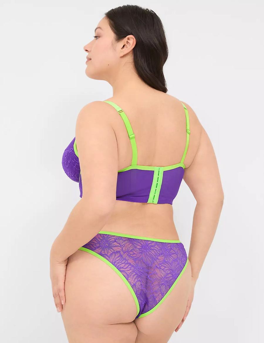 Κιλότα γυναικεια Lane Bryant Crush Flower Lace Dipped Tanga μωβ | KJR5183LJ