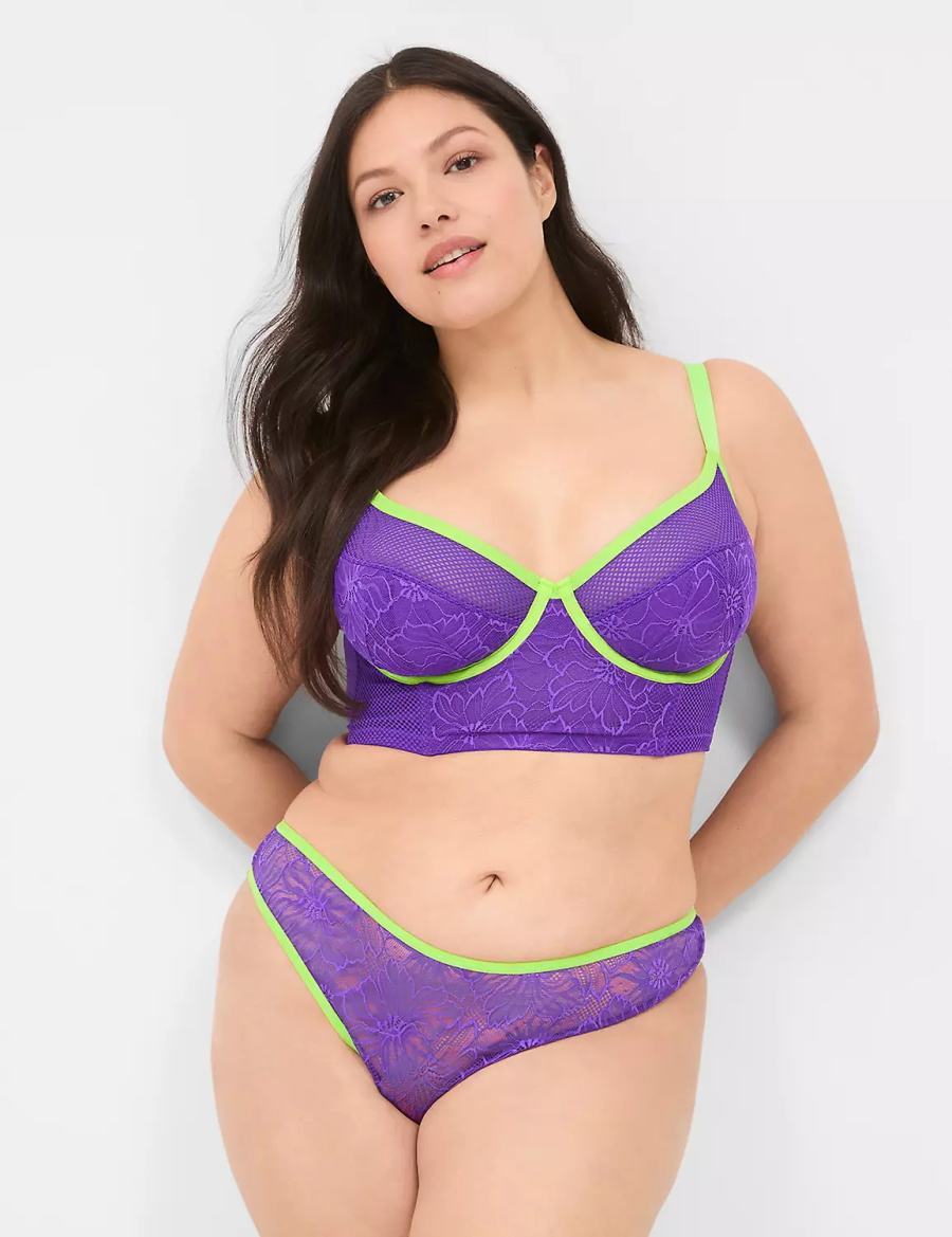 Κιλότα γυναικεια Lane Bryant Crush Flower Lace Dipped Tanga μωβ | KJR5183LJ