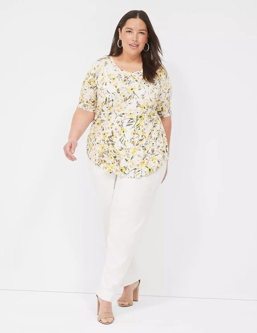 μπλουζακια γυναικεια Lane Bryant Curved-Hem Perfect Sleeve Tee κίτρινα | DQC5772GH