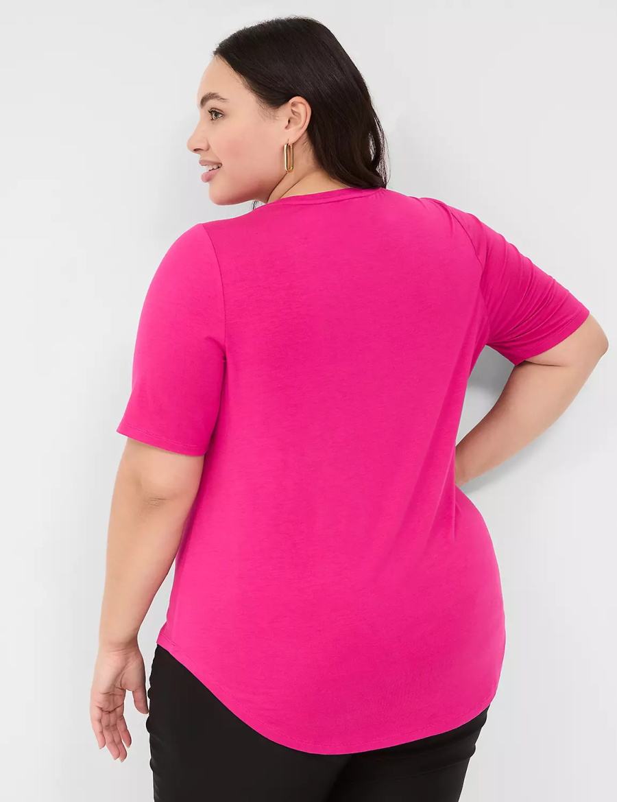 μπλουζακια γυναικεια Lane Bryant Curved-Hem Perfect Sleeve Tee ροζ | QGR3411HZ