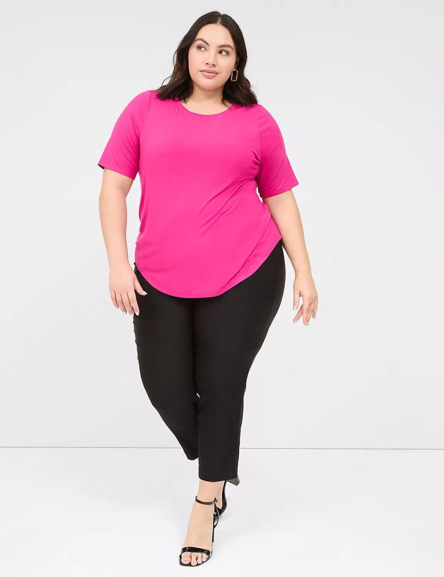 μπλουζακια γυναικεια Lane Bryant Curved-Hem Perfect Sleeve Tee ροζ | QGR3411HZ