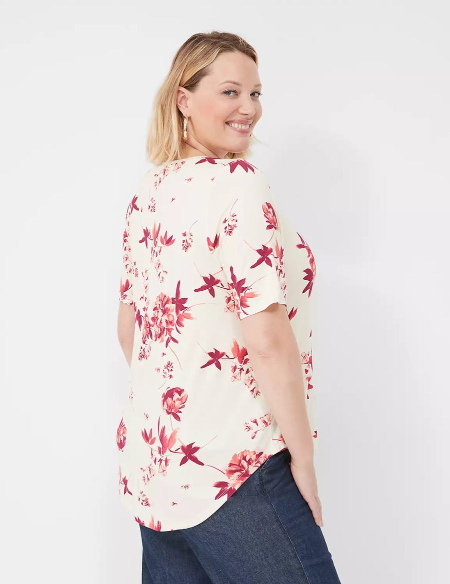 μπλουζακια γυναικεια Lane Bryant Curved-Hem Perfect Sleeve Tee ροζ | QUI9291MP