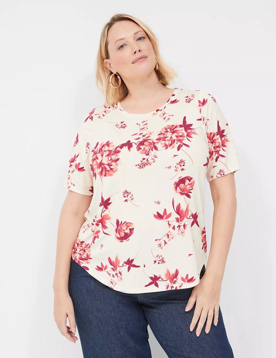 μπλουζακια γυναικεια Lane Bryant Curved-Hem Perfect Sleeve Tee ροζ | QUI9291MP