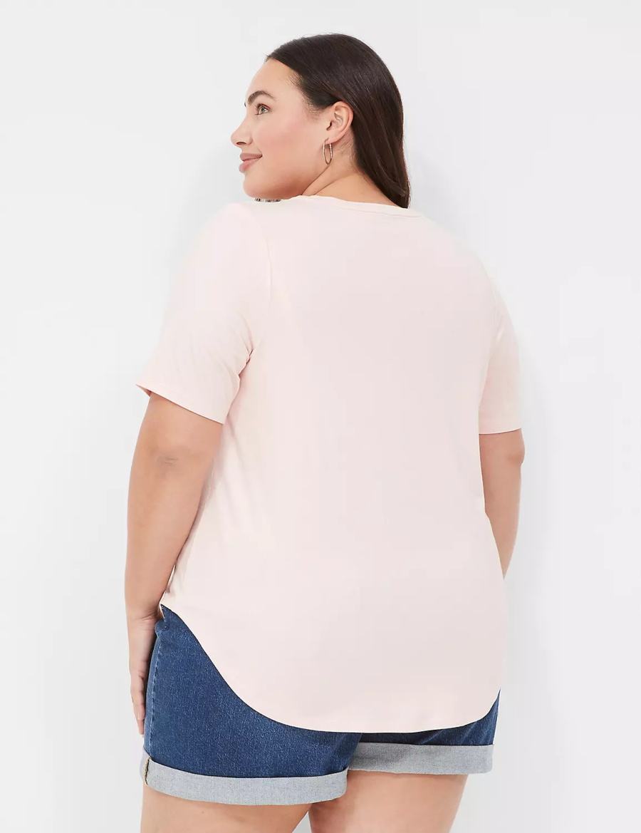 μπλουζακια γυναικεια Lane Bryant Curved-Hem Perfect Sleeve Tee ροζ | XAQ2057JR