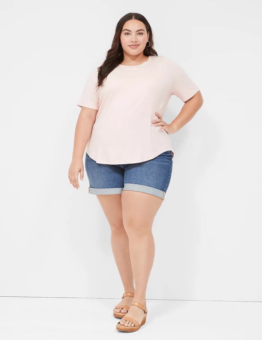 μπλουζακια γυναικεια Lane Bryant Curved-Hem Perfect Sleeve Tee ροζ | XAQ2057JR