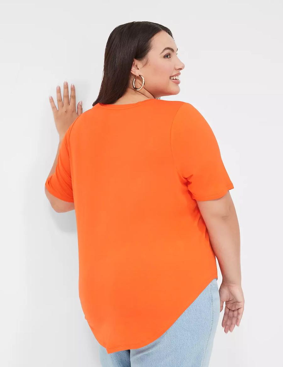 μπλουζακια γυναικεια Lane Bryant Curved-Hem Perfect Sleeve Tee ανοιχτο κοκκινα | NYS853RY