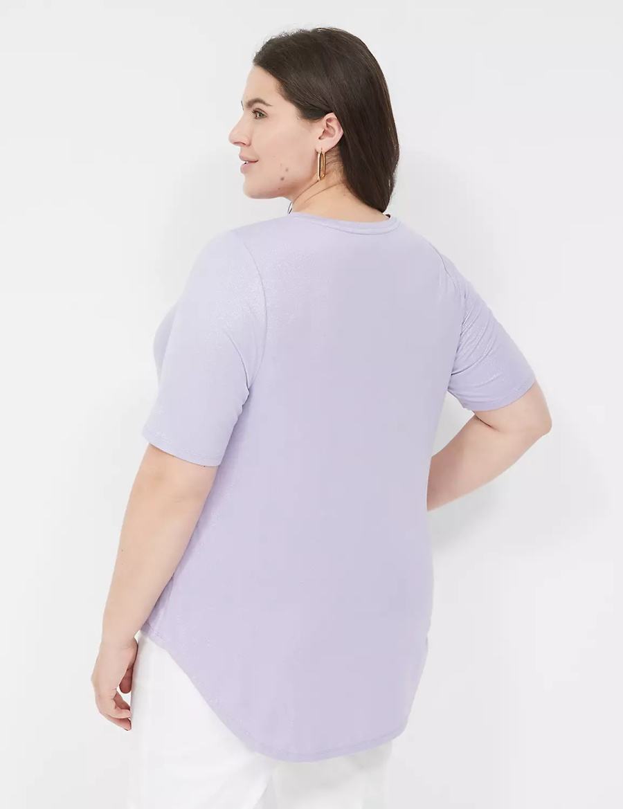 μπλουζακια γυναικεια Lane Bryant Curved-Hem Perfect Sleeve Tee μωβ | KTC1357CC