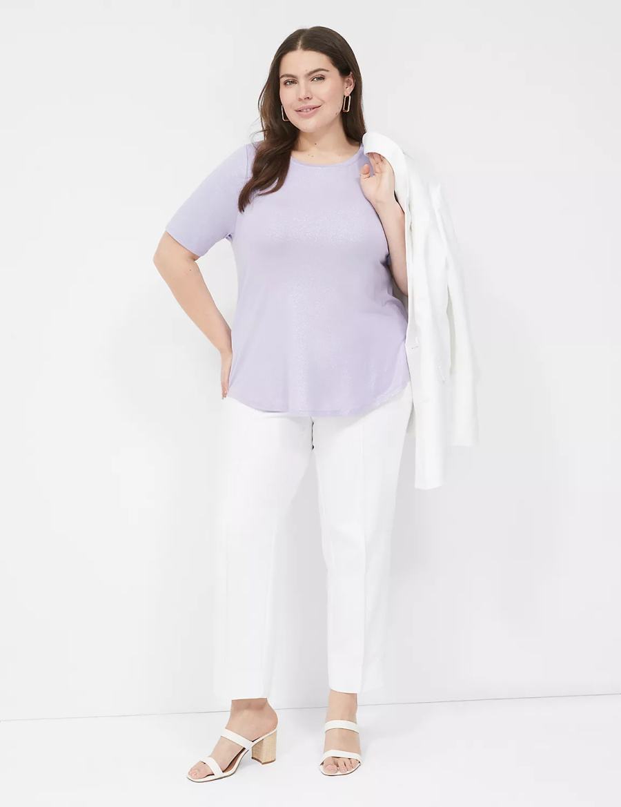 μπλουζακια γυναικεια Lane Bryant Curved-Hem Perfect Sleeve Tee μωβ | KTC1357CC