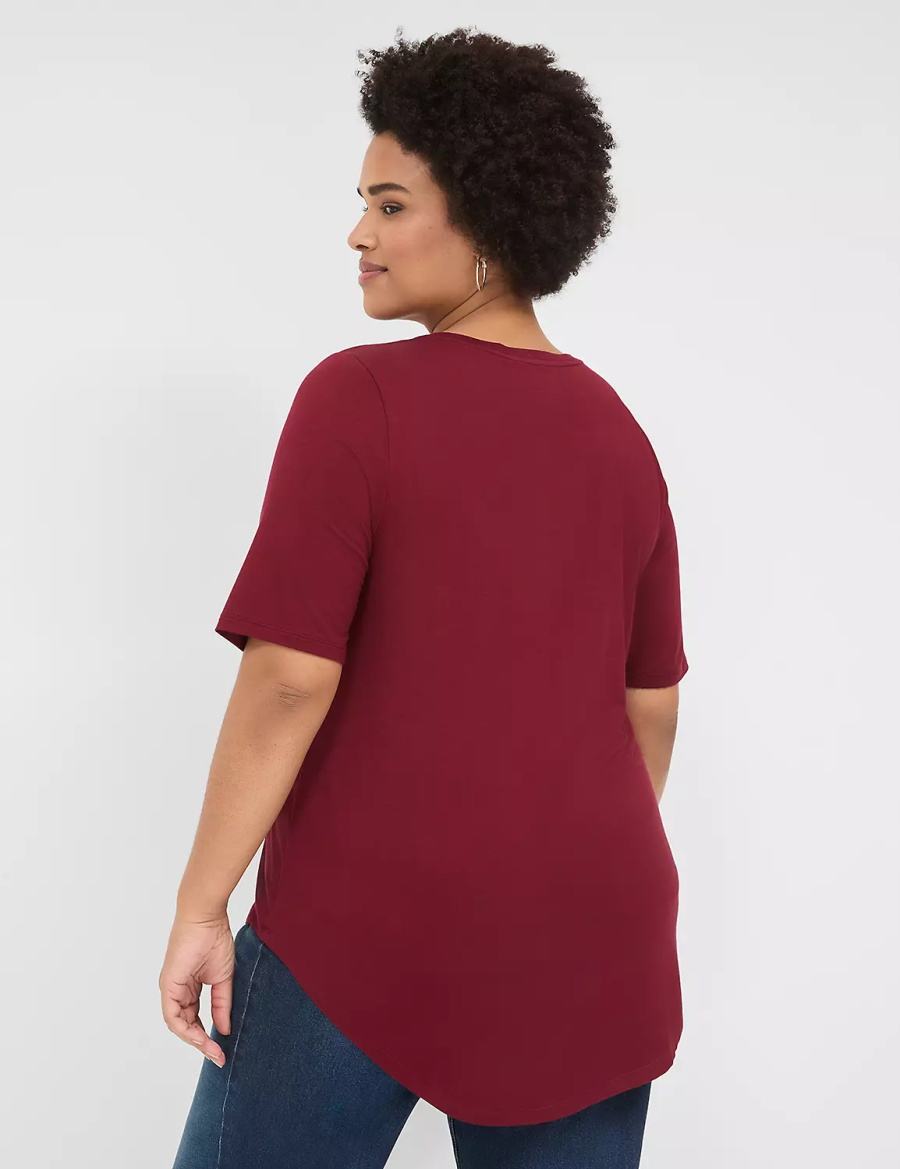 μπλουζακια γυναικεια Lane Bryant Curved-Hem Perfect Sleeve Tee βαθυ κοκκινα | WJU4972LX